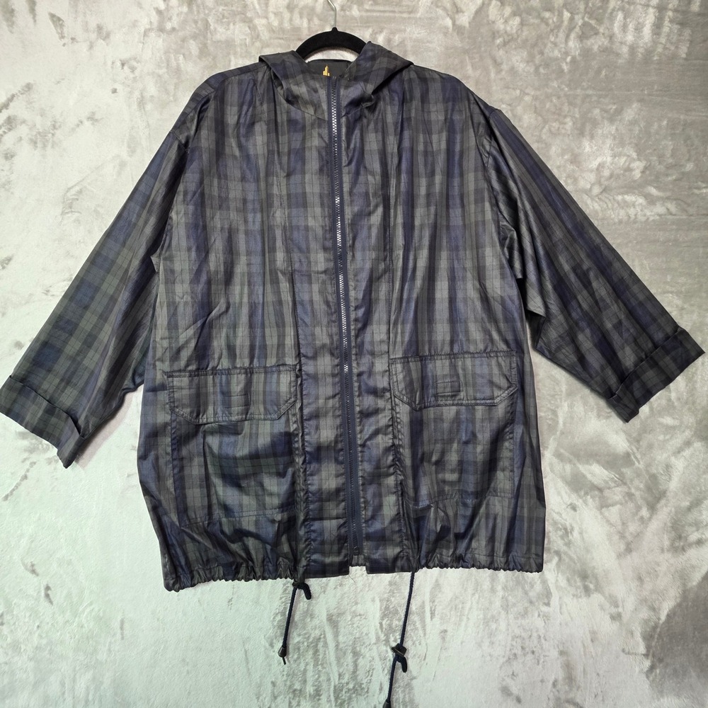 Misty Harbor Original Plaid Hooded Windbreaker Jacket Olive Green Blue 318751